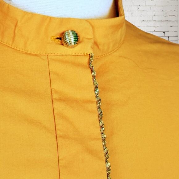 Genny Made In Italy Blouse Top Sz 4 Pleated Flared Sleeves Metallic Trim Poplin - Picture 4 of 8